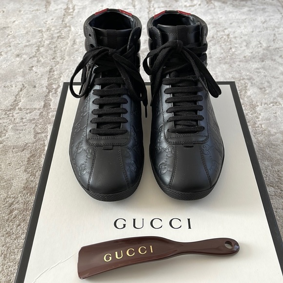 GUCCI MENS LEATHER HIGH TOP SNEAKERS - Picture 5 of 5